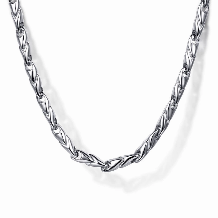 22" 925 Sterling Silver Hollow Men's Link Chain Necklace Striking Detail Natural Elements