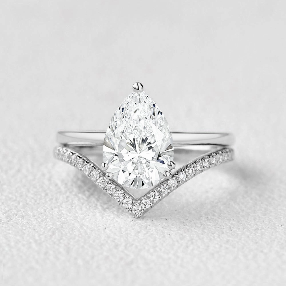 2.0ct Classic Pear Lab Grown Diamond Ring Set 2pcs Robust Style Ritual Object