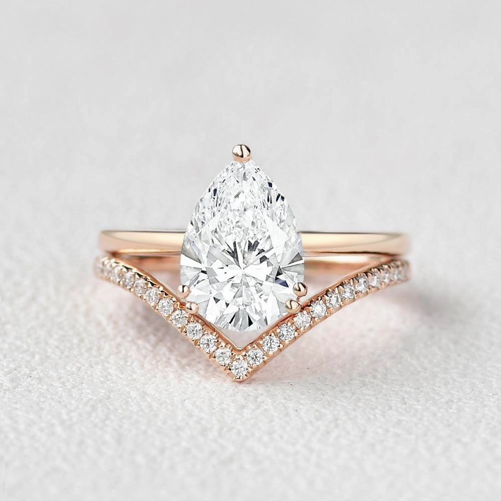 2.0ct Classic Pear Lab Grown Diamond Ring Set 2pcs Signature Piece Handcrafted Work