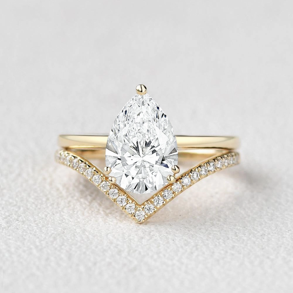 Crisp Look 2.0ct Classic Pear Lab Grown Diamond Ring Set 2pcs