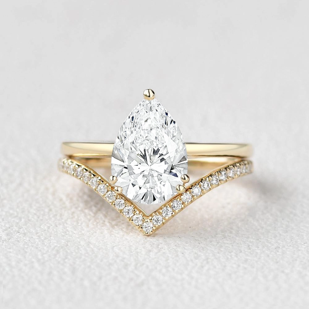 2.0ct Classic Pear Lab Grown Diamond Ring Set 2pcs Beautiful Bauble