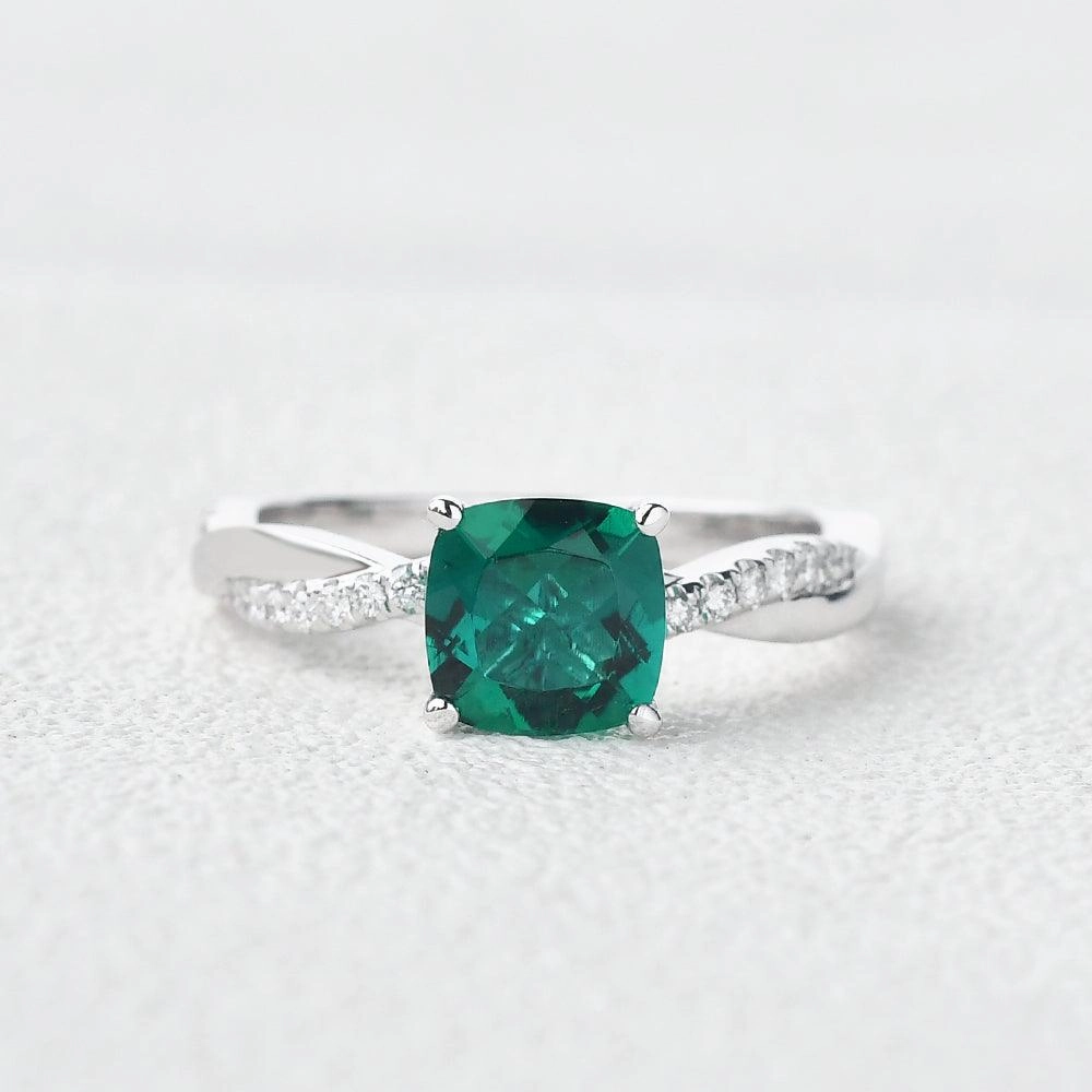 No Brand Modern Touch 2.0ct Cushion Cut Emerald Classic Solitaire Twist Ring