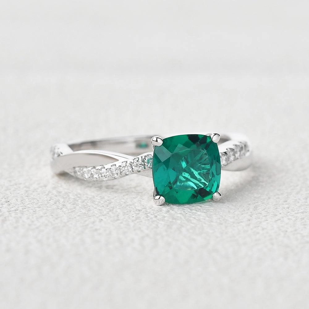 2.0ct Cushion Cut Emerald Classic Solitaire Twist Ring Superior Gift