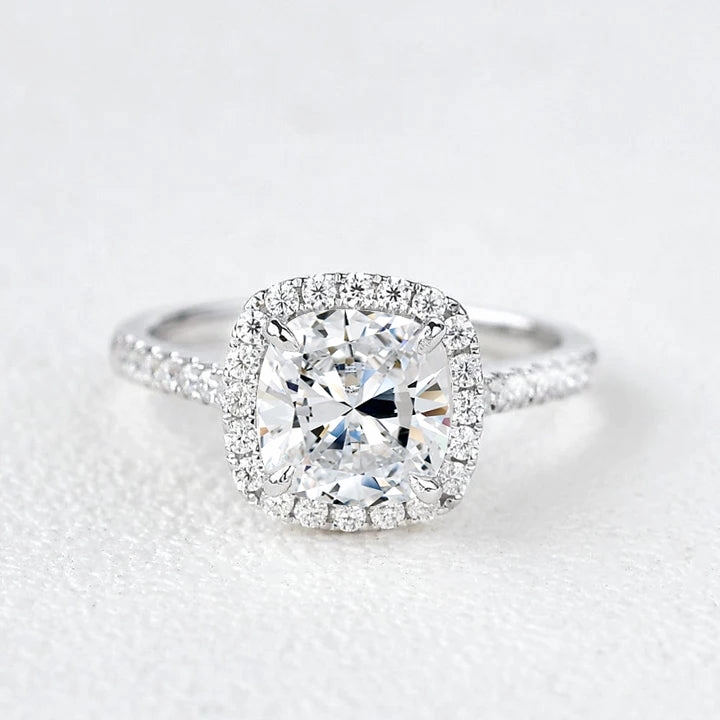 2.0ct Cushion Cut Lab Grown Diamond Halo Gold Engagement Ring gift for kids Chic Product