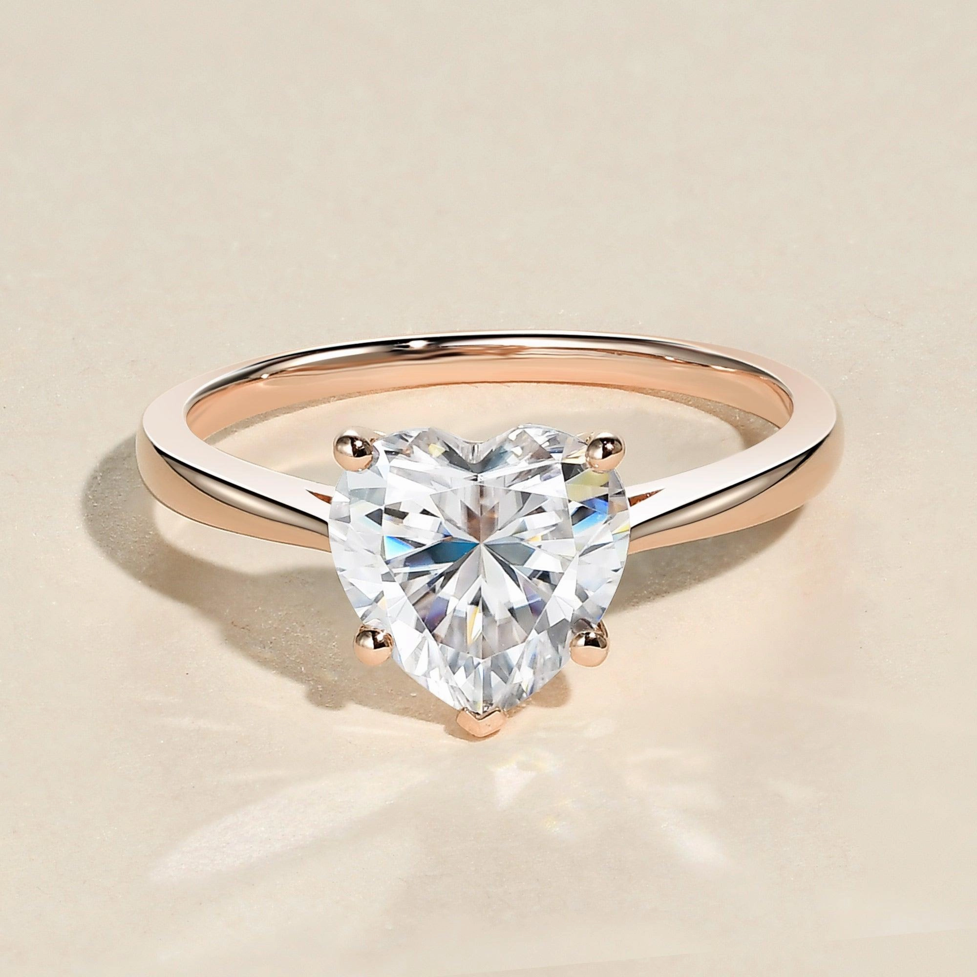 Classic Piece 2.0ct Heart Shaped Moissanite Classic Solitaire Ring
