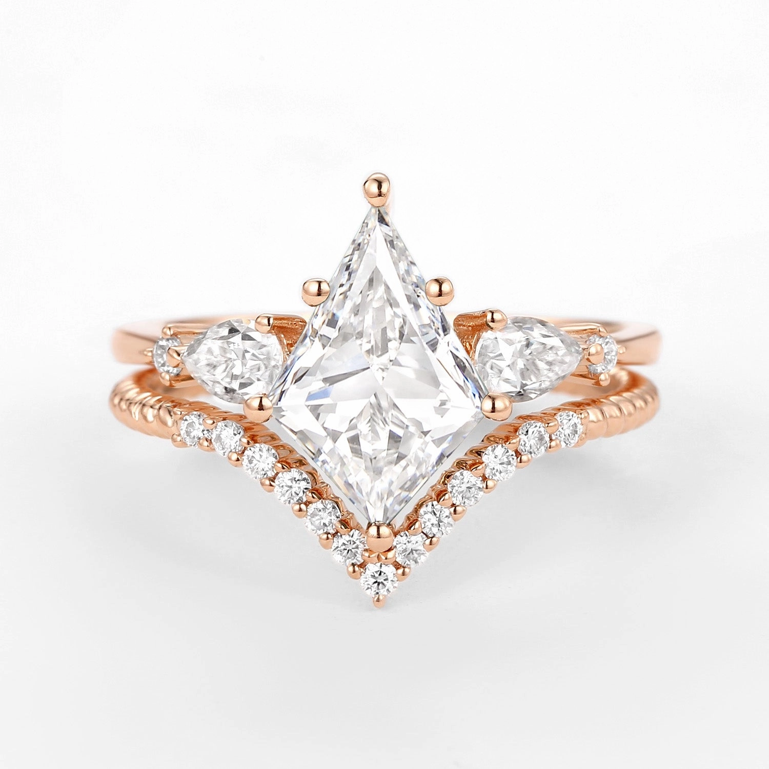 2.0ct Kite Lab Grown Diamond Three Stones Engagement Ring Set 2pcs - Delilah Luxury Insignia summer look