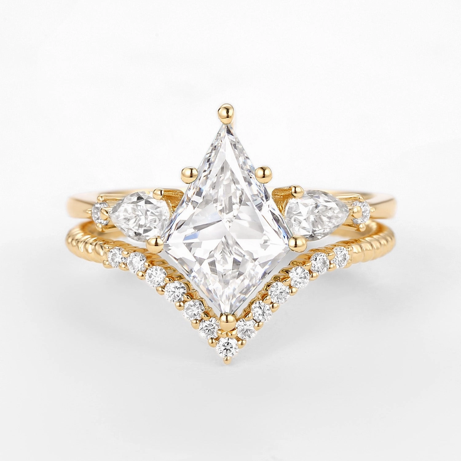 Fresh Gift 2.0ct Kite Lab Grown Diamond Three Stones Engagement Ring Set 2pcs - Delilah