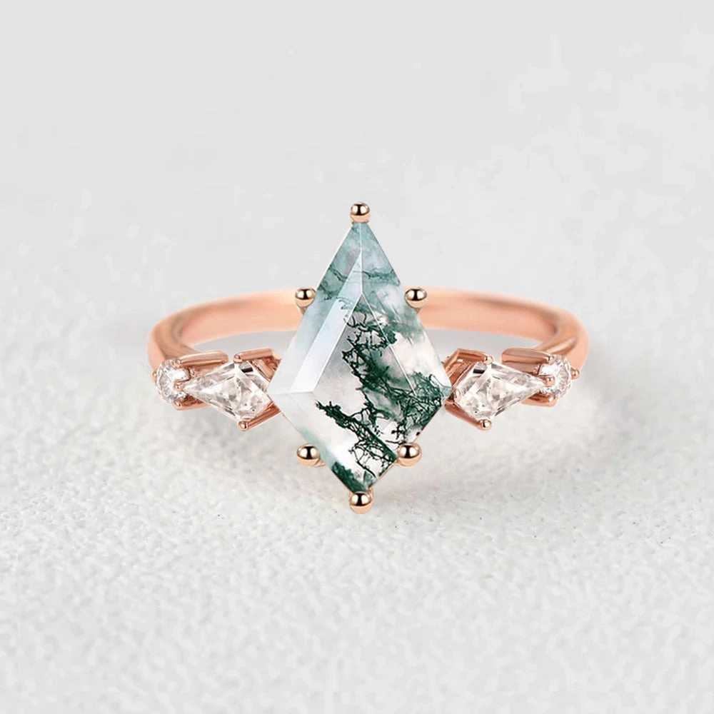 Eternal Style 2.0ct Kite Moss Agate Five Stones Gold Engagement Ring