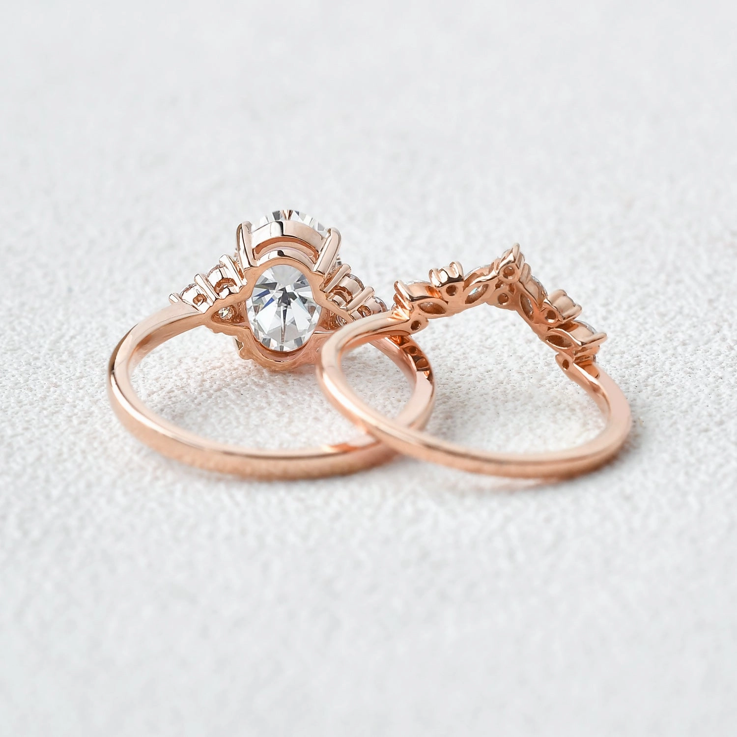 2.0ct Oval Cut Moissanite Floral Cluster Gold Ring Set 2pcs Amazing Work Romantic Decoration