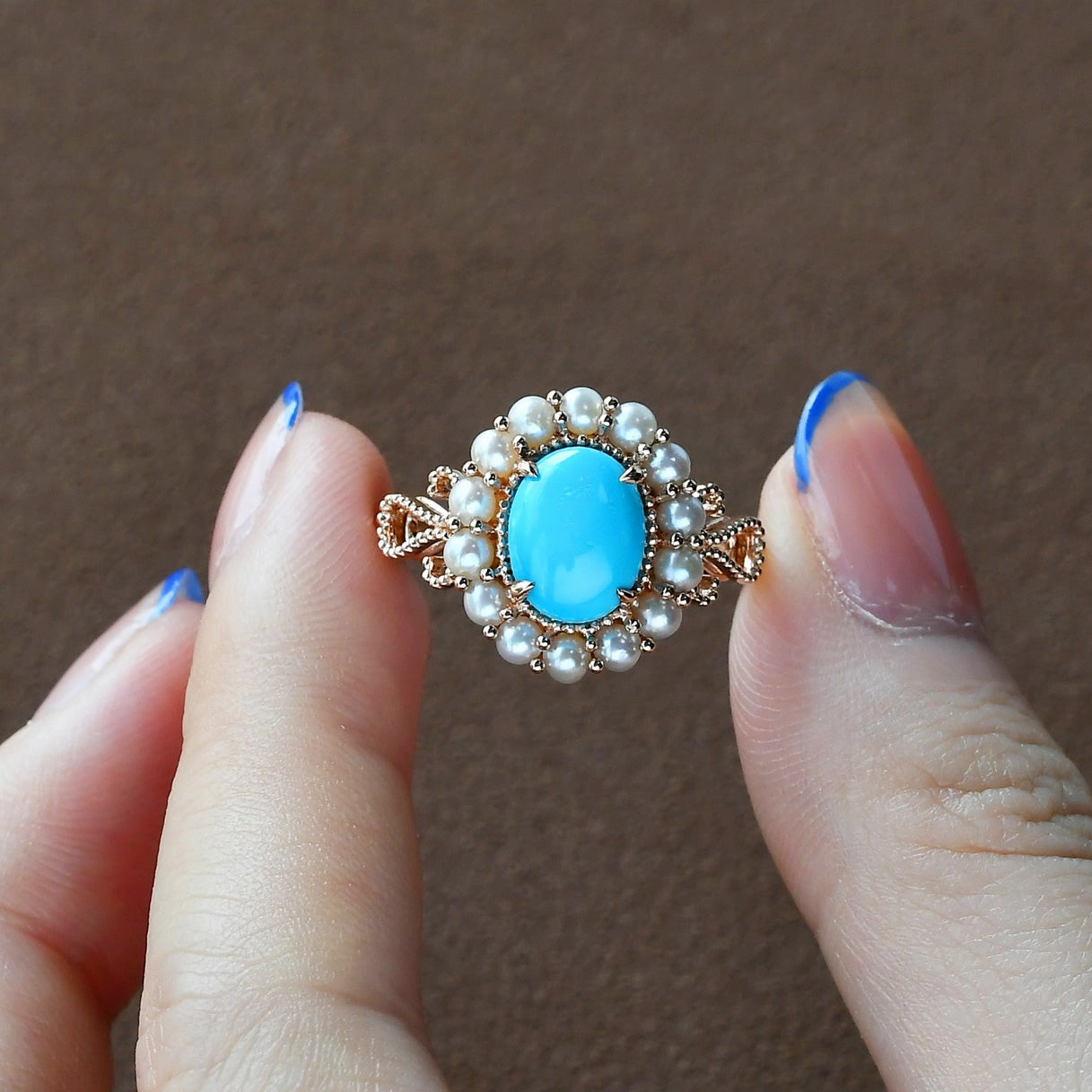 High-End Craft Vibe Piece 2.0ct Oval Turquoise Bohemian Vintage Halo Ring