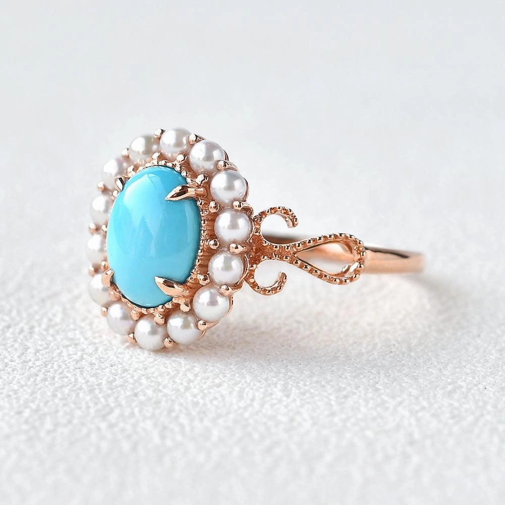 HighEnd Keepsake 2.0ct Oval Turquoise Bohemian Vintage Halo Ring