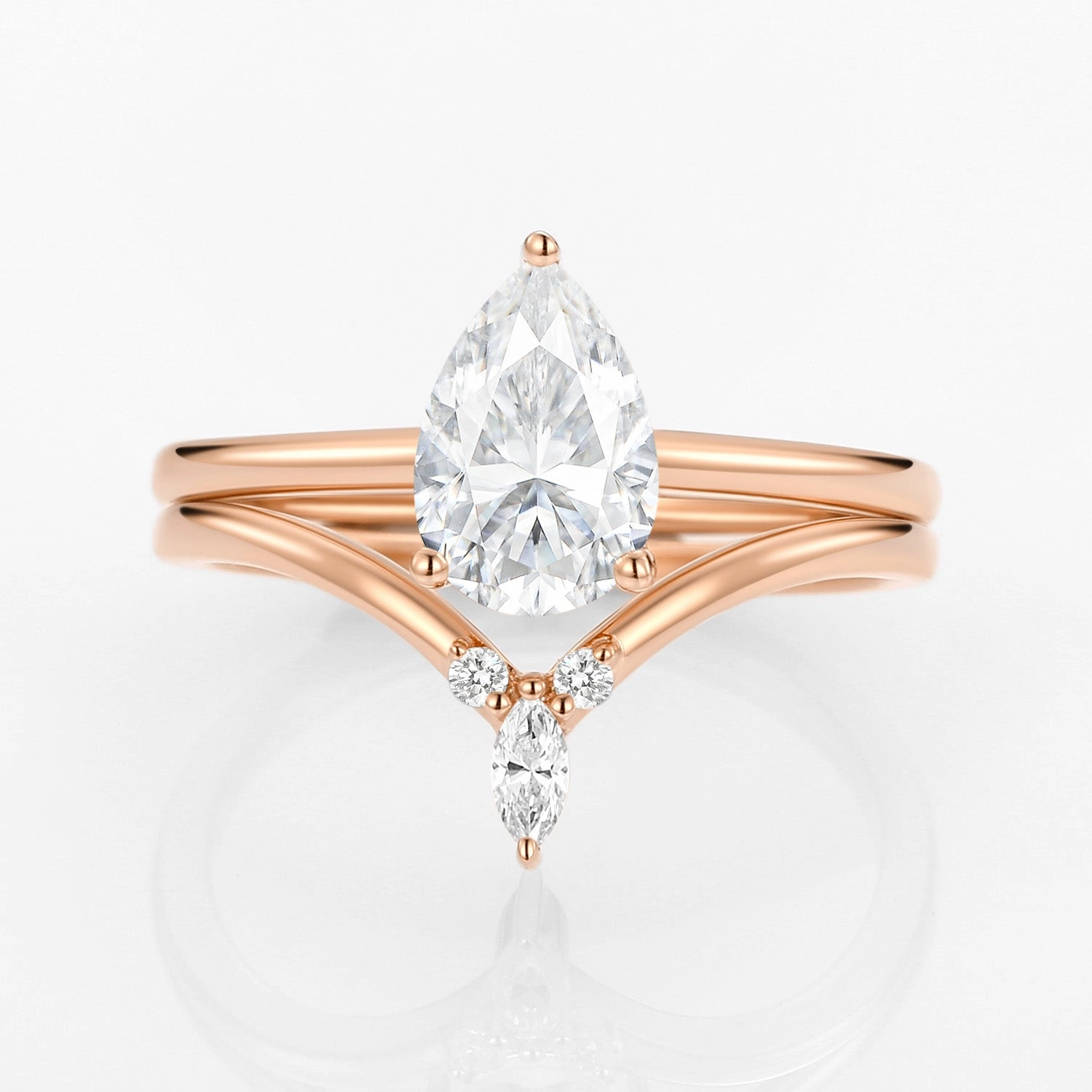 Fresh Detail 2.0ct Pear Moissanite Classic Solitaire Ring Set 2pcs