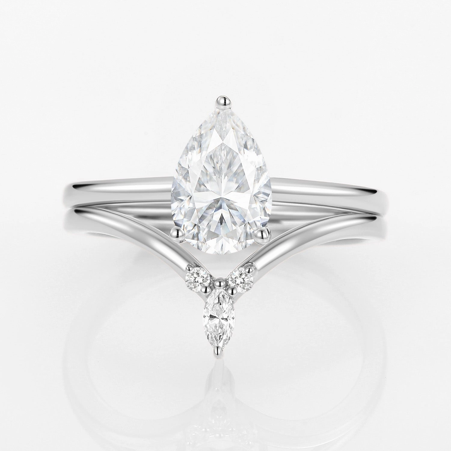 Luxury Moments 2.0ct Pear Moissanite Classic Solitaire Ring Set 2pcs