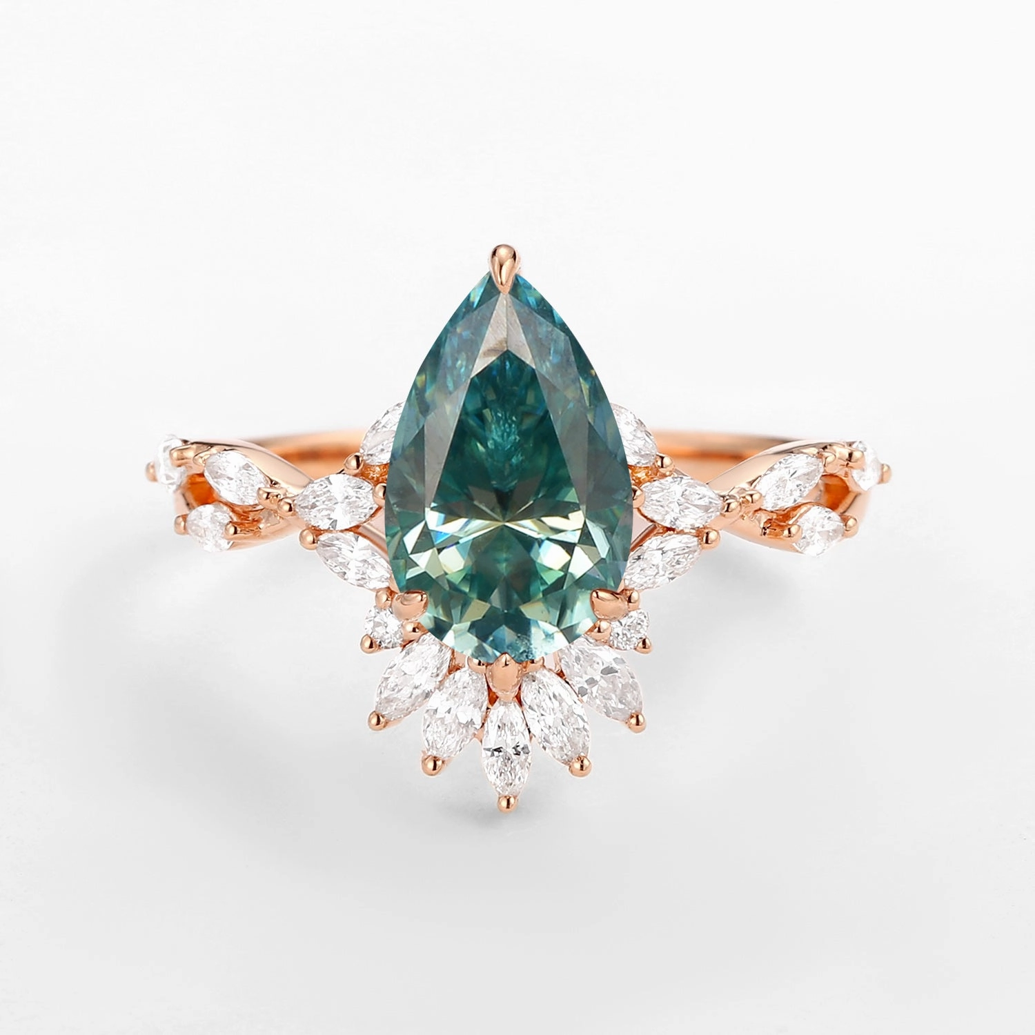 Gift Idea Special Look 2.0ct Pear Pink Moissanite Antique Marquise Cluster Ring