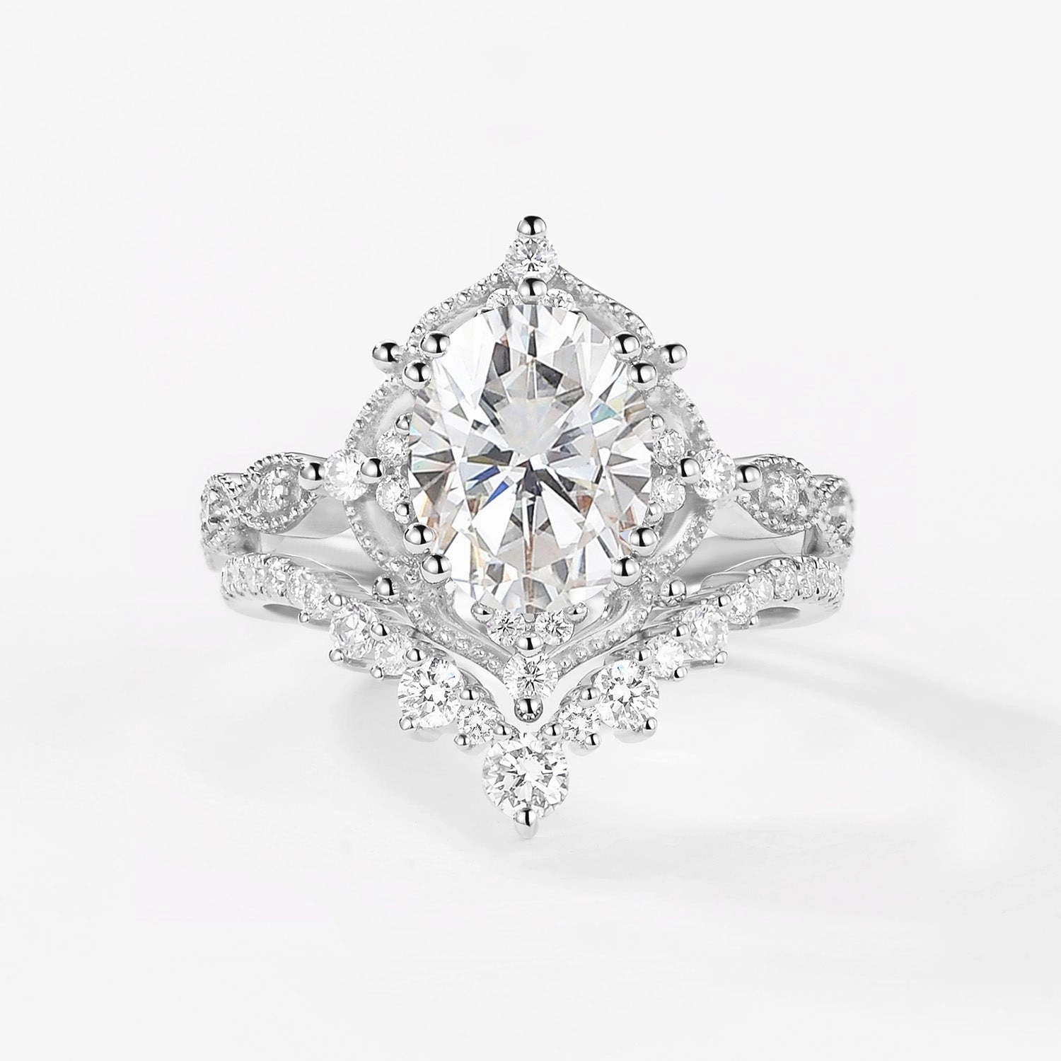 2.0ct Signature Vintage Moss Agate Big Ring Set 2pcs - Charlotte Elegant Highlight Ethereal Detail