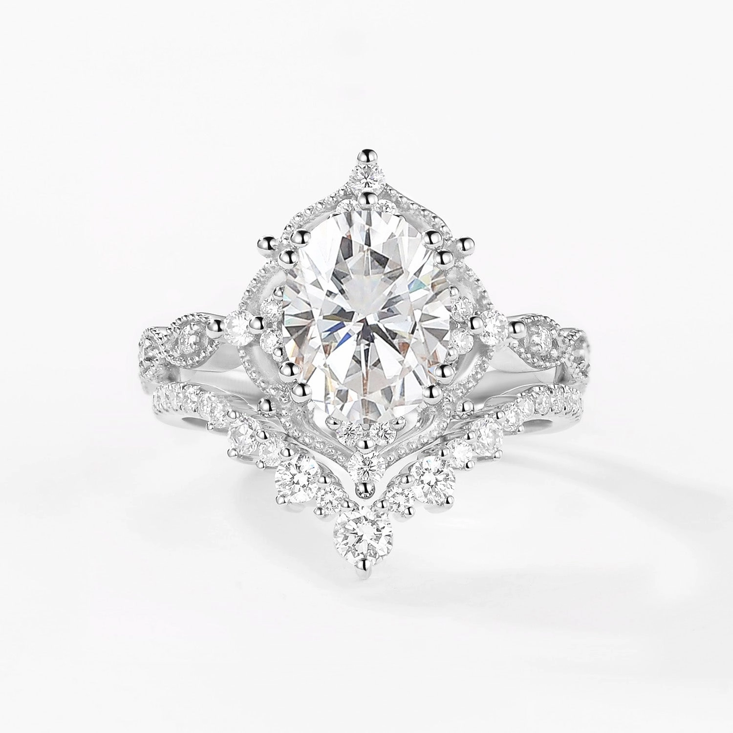 2.0ct Signature Vintage Moss Agate Big Ring Set 2pcs - Charlotte Contemporary Emblem Gift For Couple