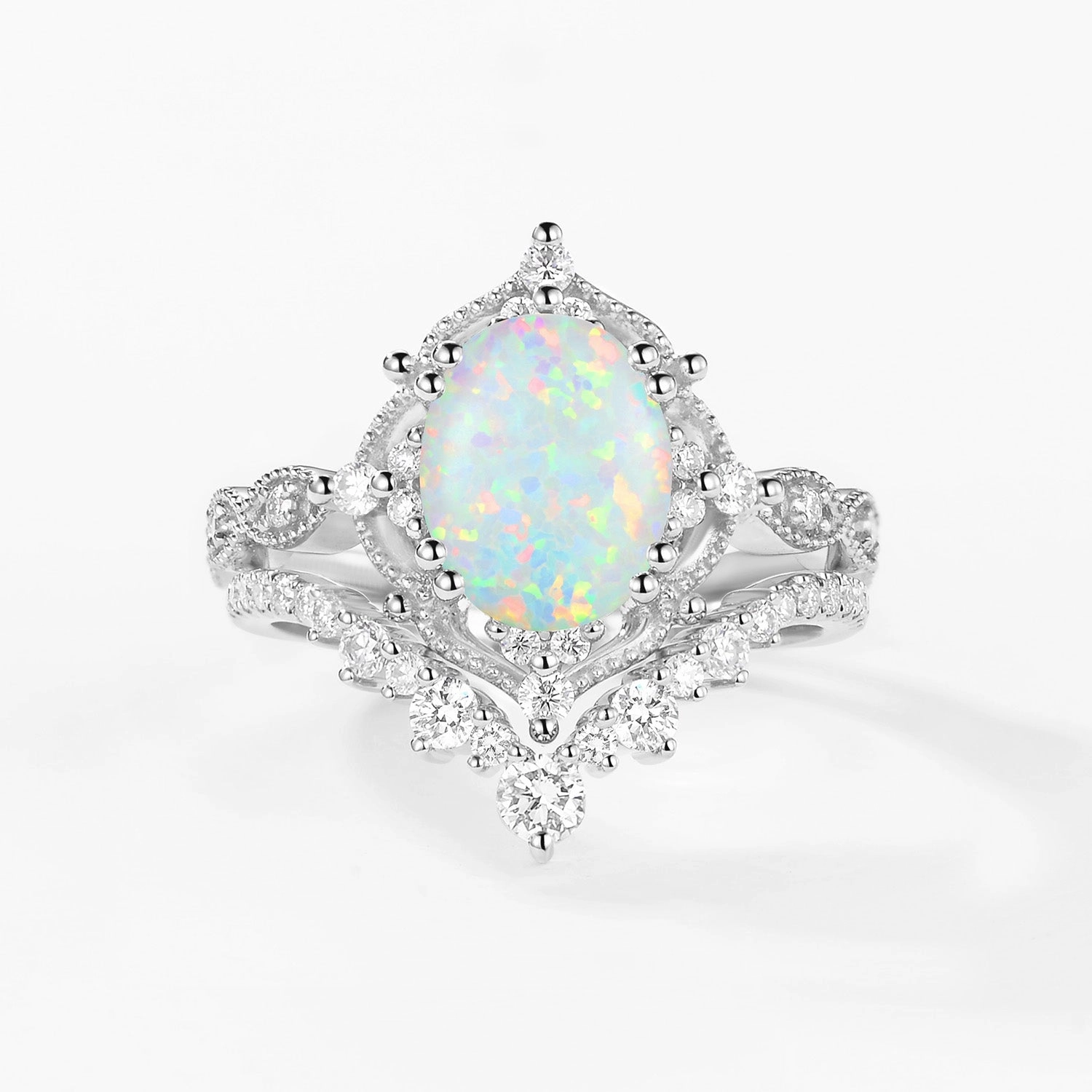 Elegant Ornament Luxury piece 2.0ct Signature Vintage Moss Agate Big Ring Set 2pcs - Charlotte