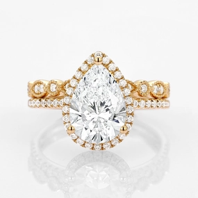 2.0ct Vintage Halo Pear Lab Grown Diamond Ring Set 2pcs custom design