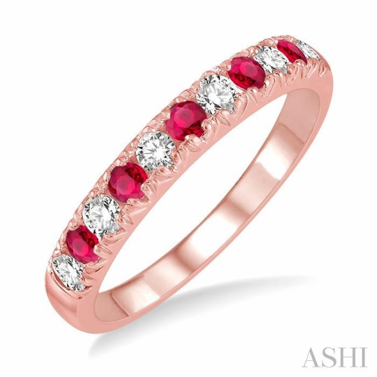 2.3 MM Ruby and 1/4 ctw Round Cut Diamond Precious Wedding Band in 14K rose Gold Local Custom