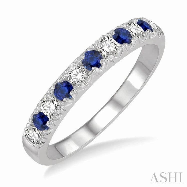 Delicate Sign Formal Style 2.3 MM Sapphire and 1/4 Ctw Round Cut Diamond Precious Wedding Band in 14K White Gold