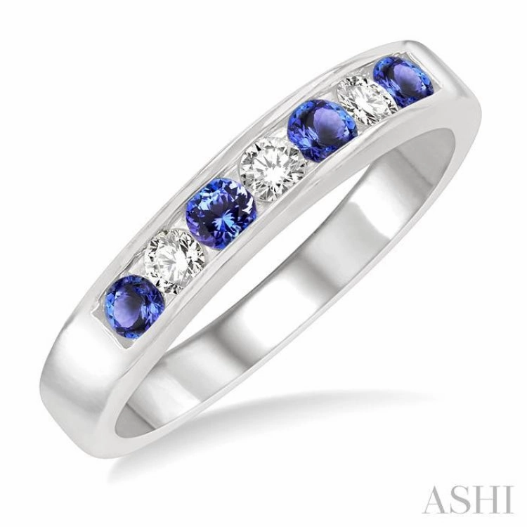 Brilliant Craft 2.5 MM Round Cut Tanzanite and 1/5 Ctw Channel Set Round Cut Diamond Band in 14K White Gold