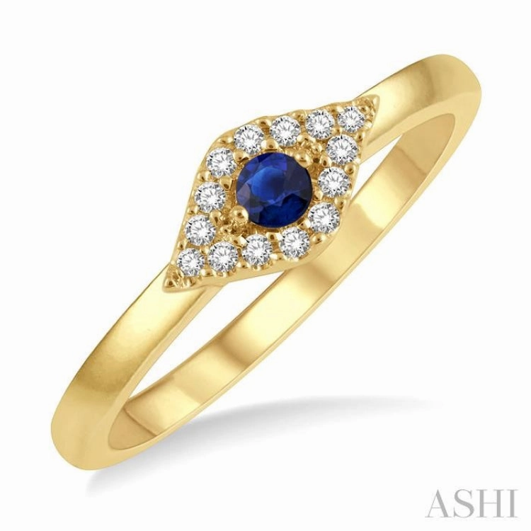 Low-Cost Article Minimalist Work 2.60 MM Round Shape Sapphire and 1/10 Ctw Evil Eye Petite Round Cut Diamond Precious Ring in 10K Yellow Gold
