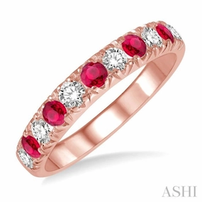 2.6 MM Ruby and 3/8 ctw Round Cut Diamond Precious Wedding Band in 14K rose Gold Superior Object Artistic Product