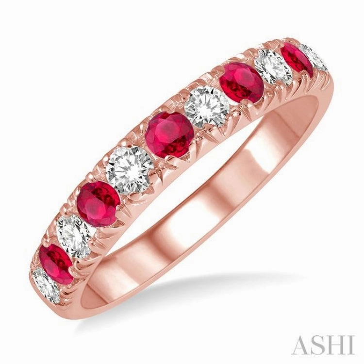 2.6 MM Ruby and 3/8 ctw Round Cut Diamond Precious Wedding Band in 14K rose Gold Superior Object Artistic Product