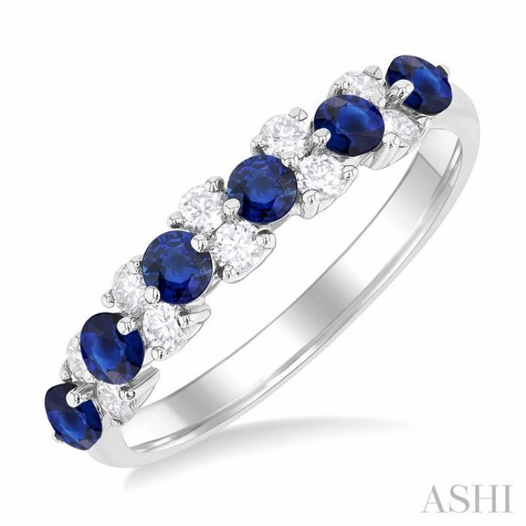 photo shoot Cold resistant 2.7 MM Sapphire and 1/3 ctw Round Cut Diamond Precious Band in 14K White Gold