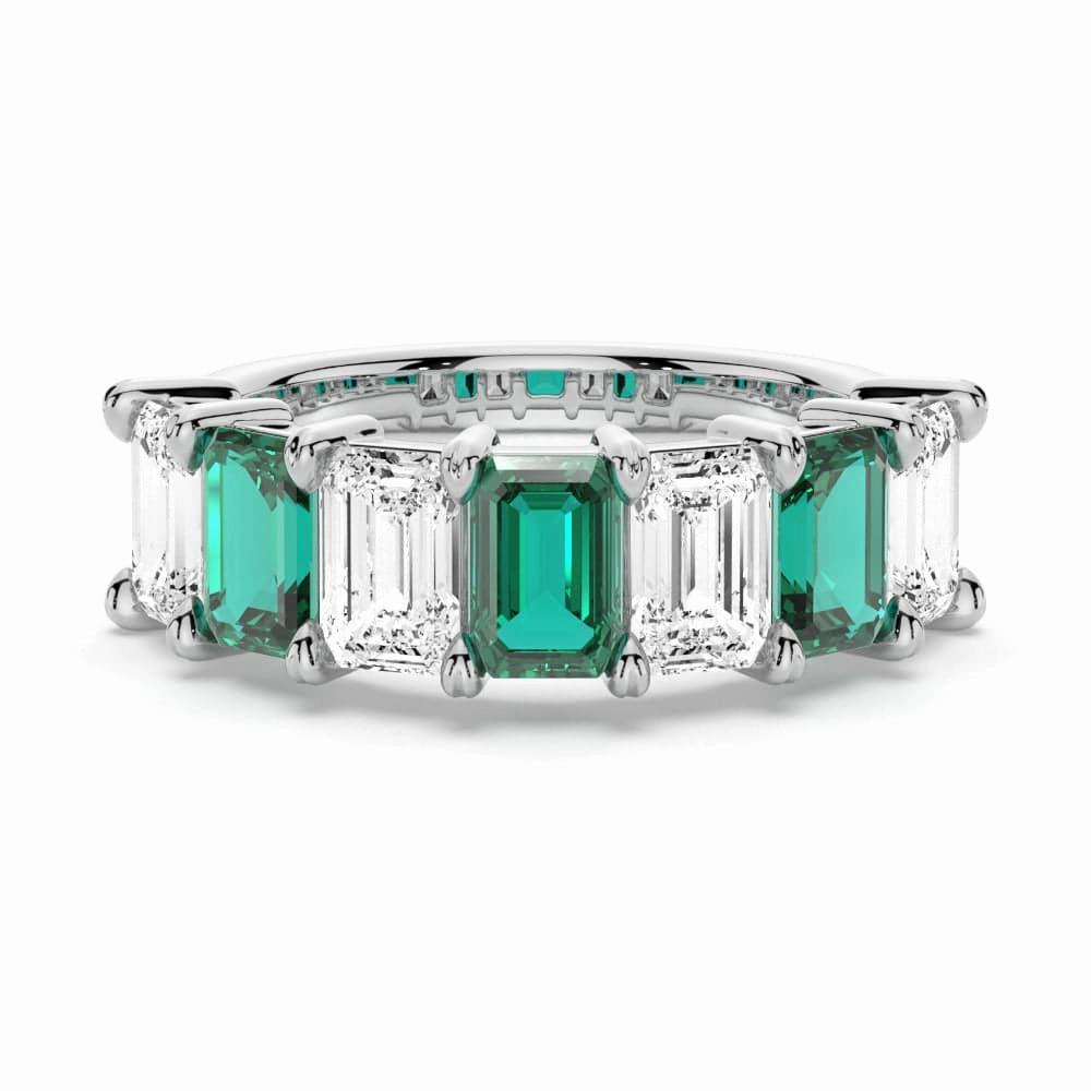 Edgy Detail Classic Touch 2.88ctw. Classic Lab Grown Emerald Moissanite Anniversary Band