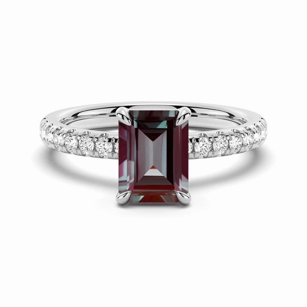2 CT. Four Prong Emerald Cut Alexandrite Engagement Ring Statement Accent