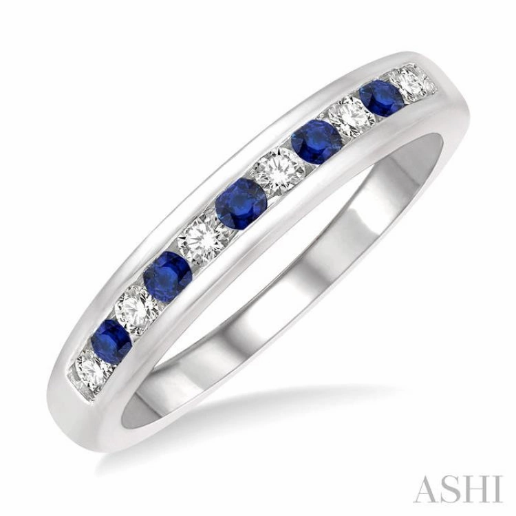 2 MM Sapphire and 1/5 Ctw Round Cut Diamond Precious Wedding Band in 14K White Gold Creative Gift Sentimental Accessory
