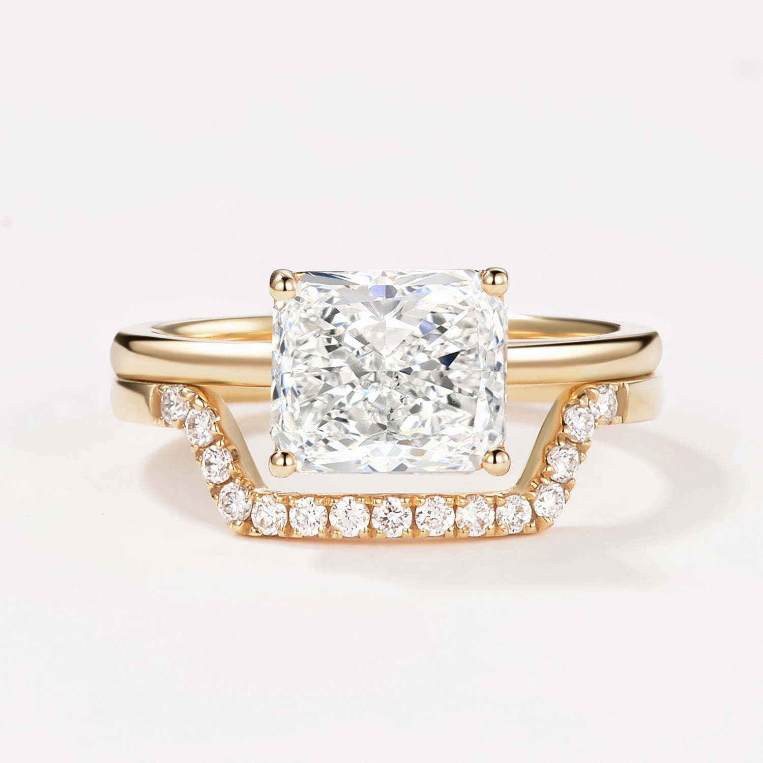 3.0ct Radiant Cut Moissanite Solitaire Ring Set 2pcs Modern Detailing Modern pieces