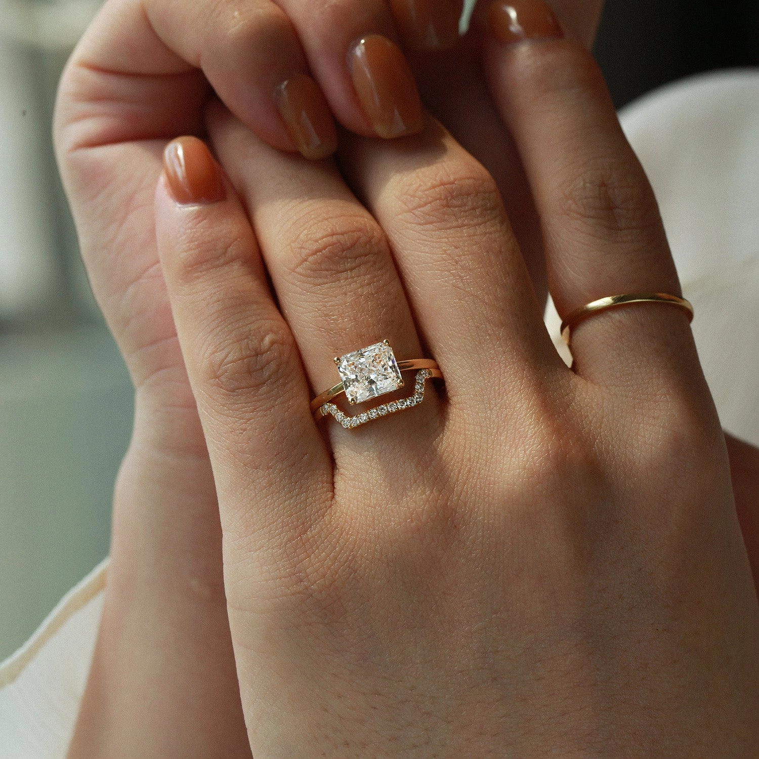 Team Spirit Fashionable Symbol 3.0ct Radiant Cut Moissanite Solitaire Ring Set 2pcs