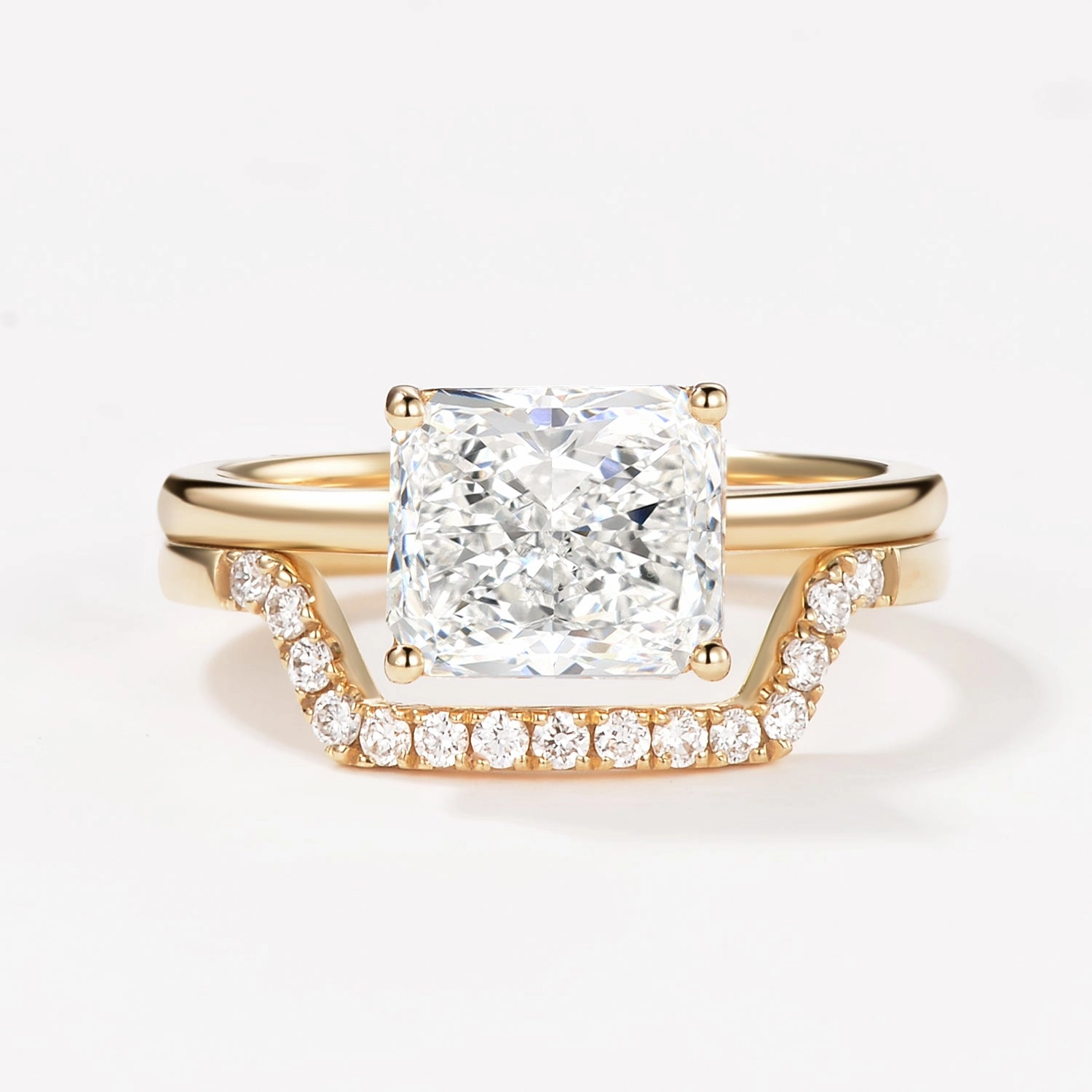 3.0ct Radiant Cut Moissanite Solitaire Ring Set 2pcs Polished Look