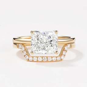 3.0ct Radiant Cut Moissanite Solitaire Ring Set 2pcs Modern Detailing Modern pieces