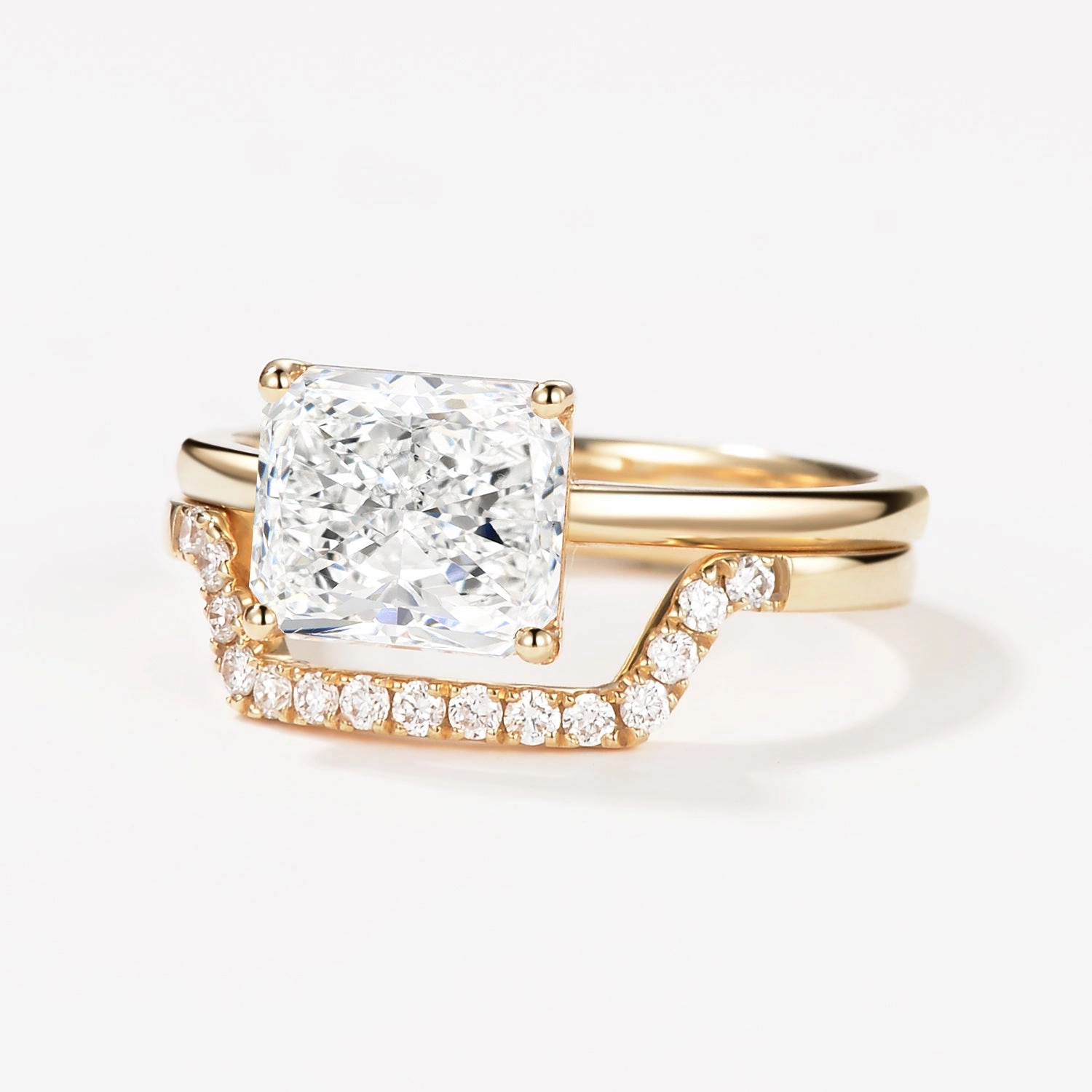 3.0ct Radiant Cut Moissanite Solitaire Ring Set 2pcs Fine Finish