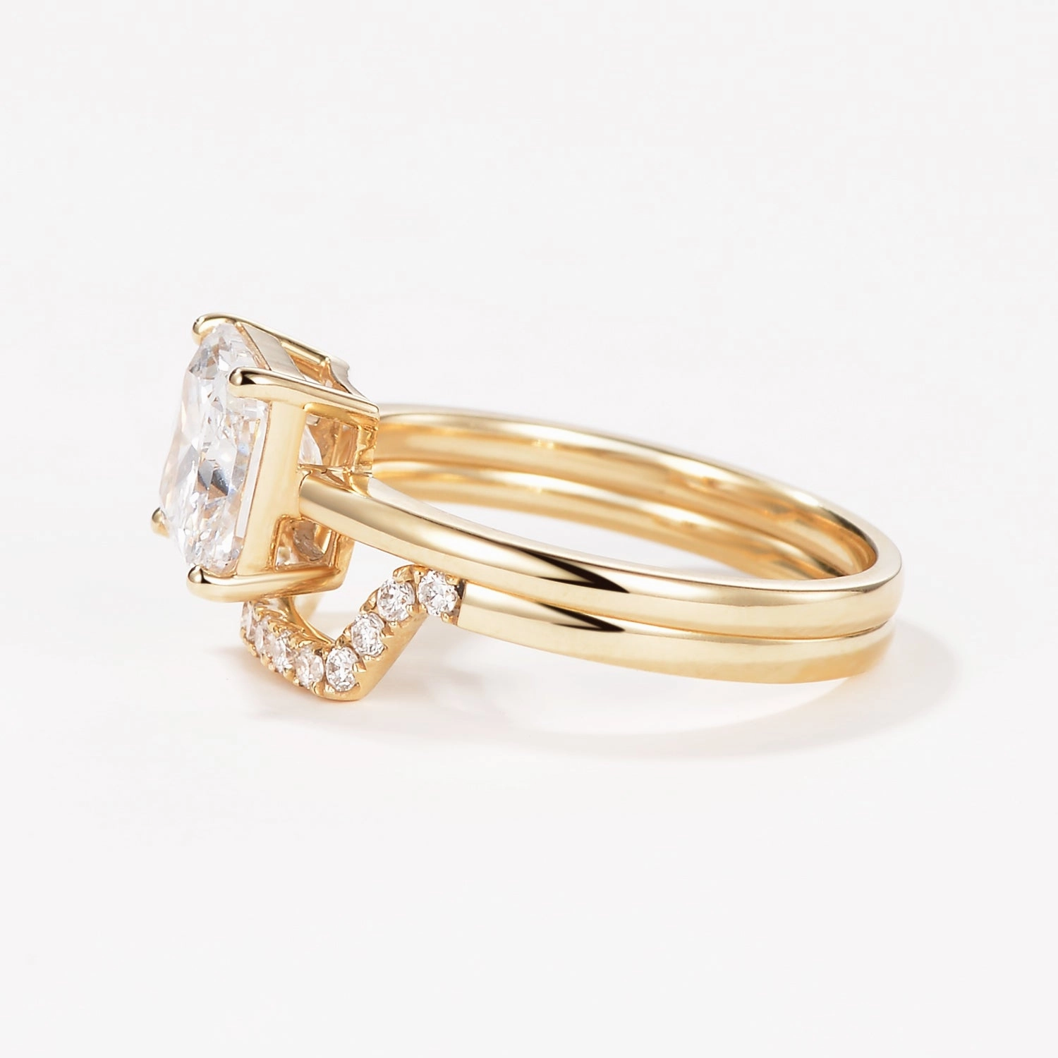 3.0ct Radiant Cut Moissanite Solitaire Ring Set 2pcs Simple Texture