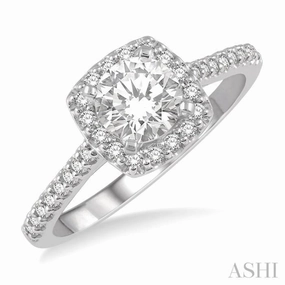Stylish Product Hypoallergenic Design 3/4 ctw Diamond Ladies Engagement Ring with 1/2 Ct Round Cut Center Stone in 14K White Gold