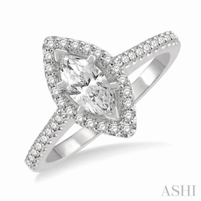 Ancestral Style 3/4 Ctw Round Cut Diamond Engagement Ring With 1/2 Ct Marquise Cut Center Stone in 14K White Gold