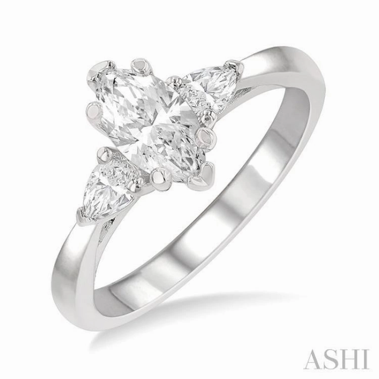 3/4 ctw Tri-Mount Diamond Engagement Ring With 1/2 ctw Marquise Cut Center Stone in 14K White Gold Designer Work