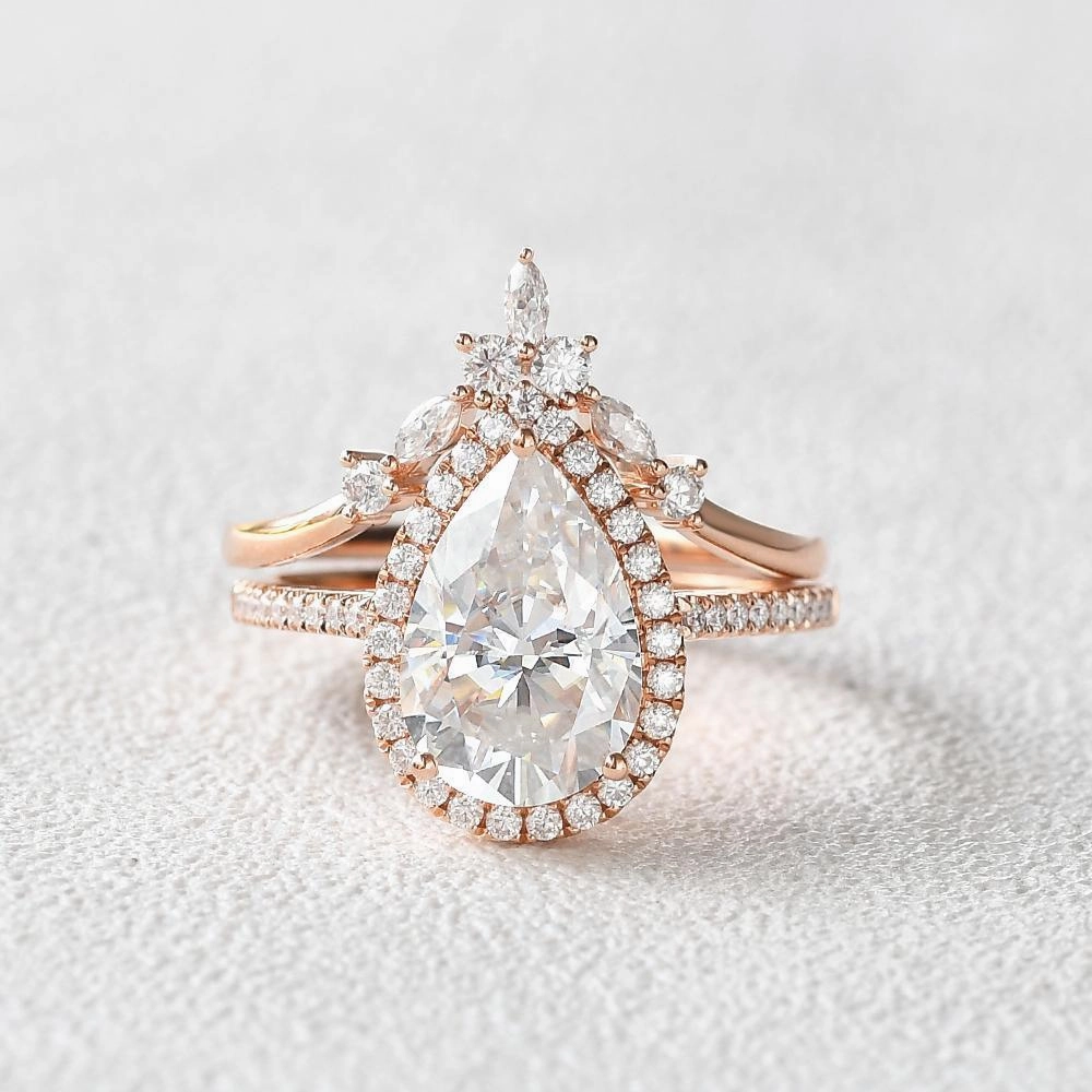 Vintage Embellishment Model Jewelry 3.5ct Moissanite Inspired Engagement Ring Set 2pcs