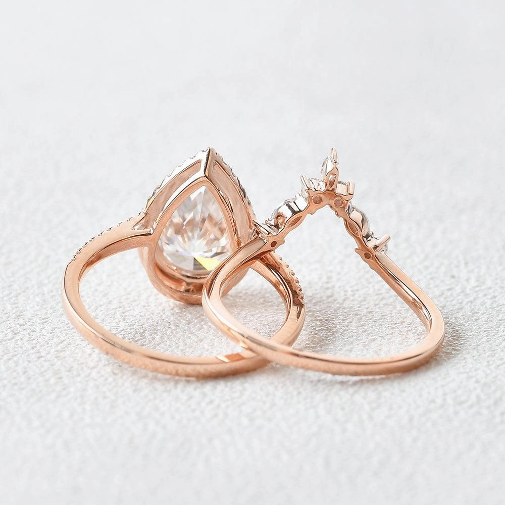 3.5ct Moissanite Inspired Engagement Ring Set 2pcs Portable Size