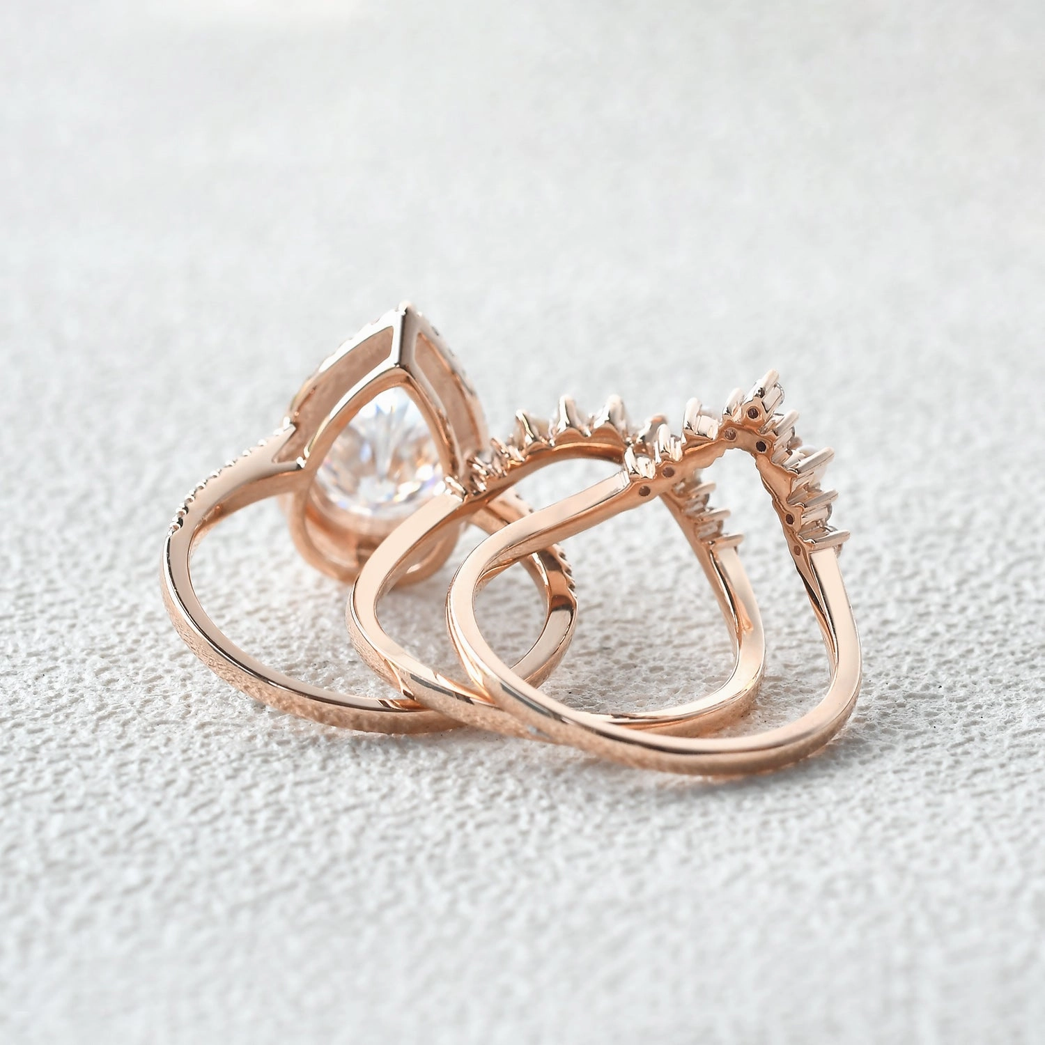 3.5ct Moissanite Inspired Pearl-fect Ring Set 3pcs Soft Glimmer