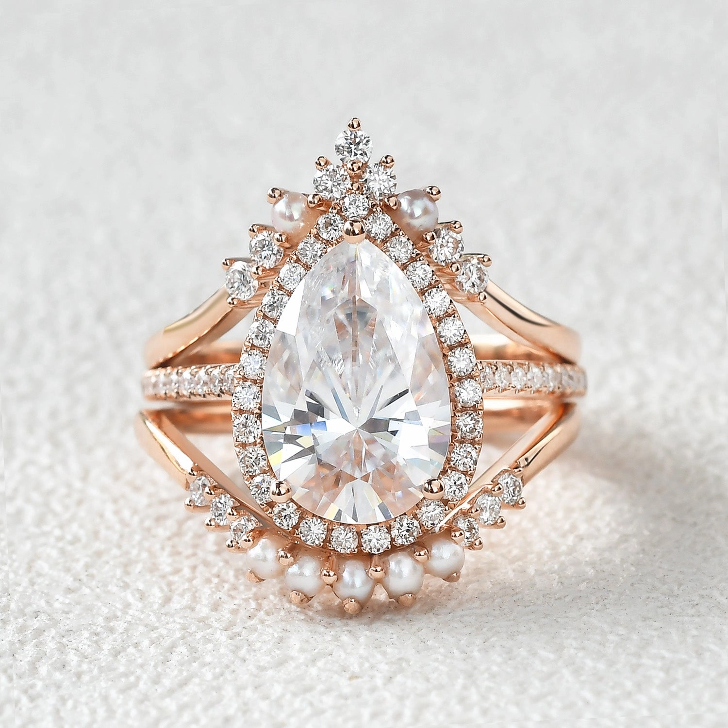 3.5ct Moissanite Inspired Pearl-fect Ring Set 3pcs Understated Style Creative Touch