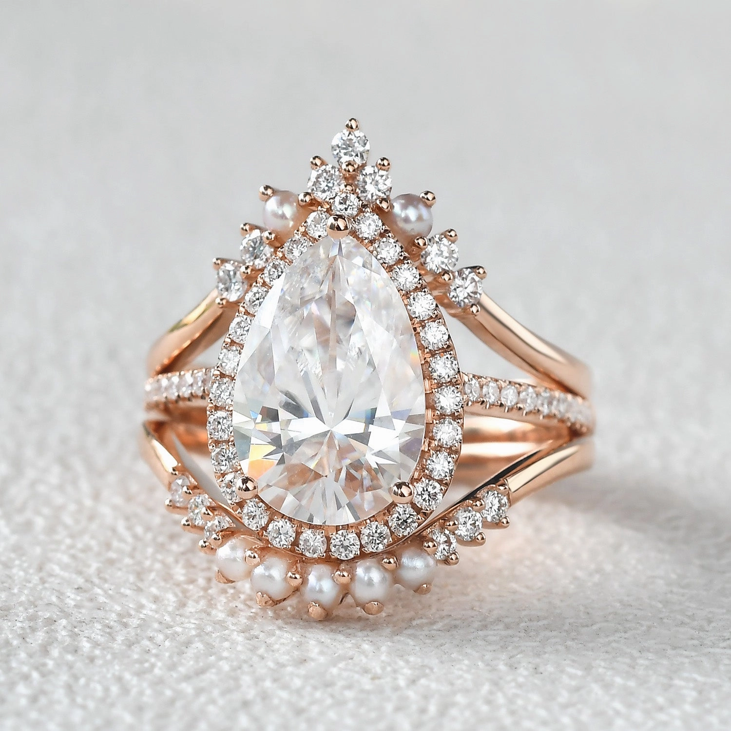 3.5ct Moissanite Inspired Pearl-fect Ring Set 3pcs Delicate Flash