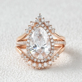 3.5ct Moissanite Inspired Pearl-fect Ring Set 3pcs Understated Style Creative Touch