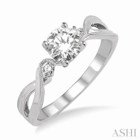 Sentimental Ornament Office Accent 3/8 Ctw Diamond Engagement Ring with 1/3 Ct Round Cut Center Stone in 14K White Gold