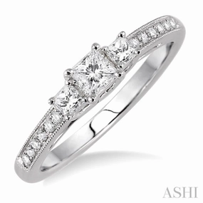 Minimal Look 3/8 ctw Diamond Engagement Ring with 1/5 Ct Princess Cut Center Stone in 14K White Gold