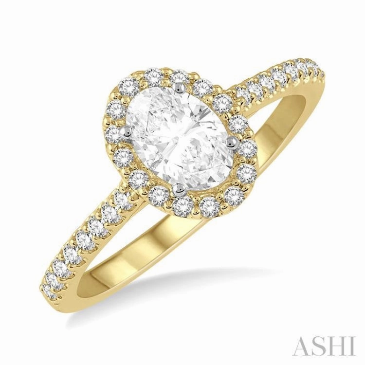 Excellent Ornament 3/8 ctw Diamond Ladies Engagement Ring with 1/4 Ct Oval Cut Center Stone in 14K Yellow and White Gold